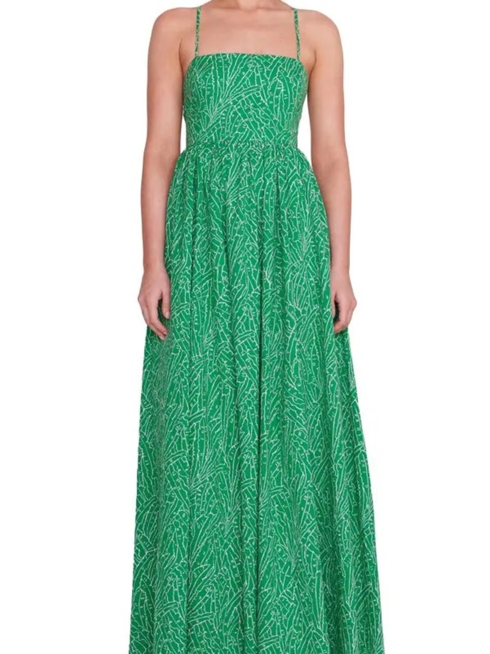 STAUD Green Strapless Patterned Maxi Dress